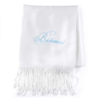 Hortense B. Hewitt Bridesmaid White Pashmina Shawl (White with aqua wordingDimensions 72 inches long x 28 inches wideMeasurements are approximate. )