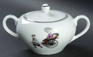 Arita Rikisha Sugar Bowl & Lid, Fine China Dinnerware   Man Pulling Woman In Car