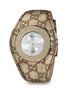 Gucci Stainless Steel and Leather Strap Watch   Champagne