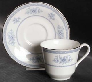 Royal Doulton Laureate Flat Cup & Saucer Set, Fine China Dinnerware   Blue Flowe