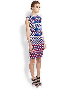 Alexander McQueen Checker Print Knit Dress   Sky Blue Red