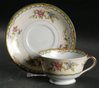 Noritake Pecos Footed Cup & Saucer Set, Fine China Dinnerware   Multicolor Flora