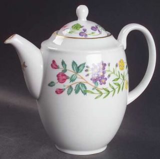 Royal Worcester Arcadia Coffee Pot & Lid, Fine China Dinnerware   Pink,Yellow,Bl