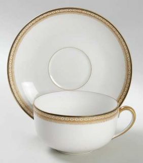 Tressemanes & Vogt 5224 Flat Cup & Saucer Set, Fine China Dinnerware   Gold Encr