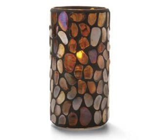 Hollowick Pebble Cylinder, 6x3 in, Glass, Amber Mosaic