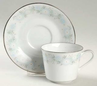 Noritake Blue Charm Flat Cup & Saucer Set, Fine China Dinnerware   Blue Daisies,