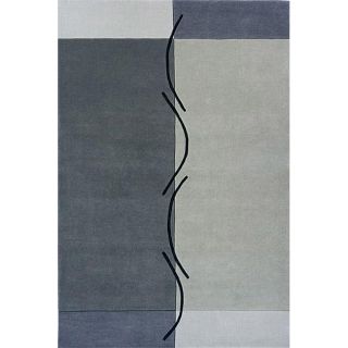 Hand loomed Black Squiggle And Grey Wool Rug (36 X 56)