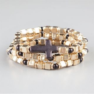3 Piece Cross Square Bead Bracelets Gold One Size For Women 214562621