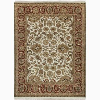Hand made Oriental Pattern Ivory/ Red Wool Rug (8x10)