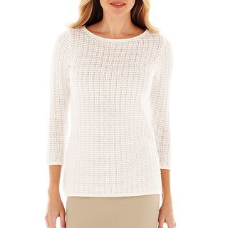 Liz Claiborne 3/4 Sleeve Boatneck Sweater, White, Womens
