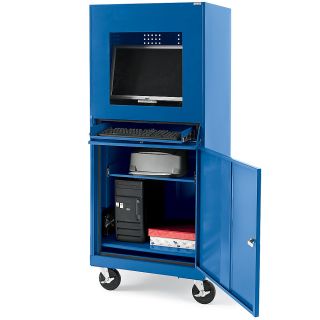 Atlantic Metal Economical Mobile Computer Cabinet For Extreme Environments   26X24x64   Blue   Blue