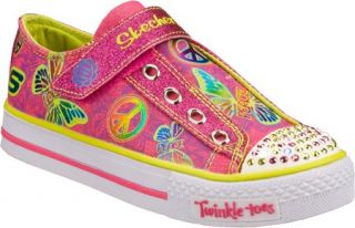 Girls Skechers Twinkle Toes Shuffles Glow Girl   Pink/Green Casual Shoes