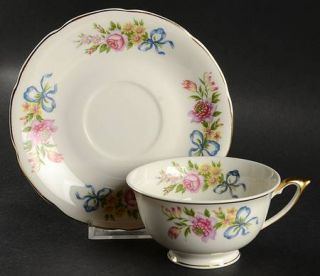 Independence Ind7 Footed Cup & Saucer Set, Fine China Dinnerware   Floral Rim &