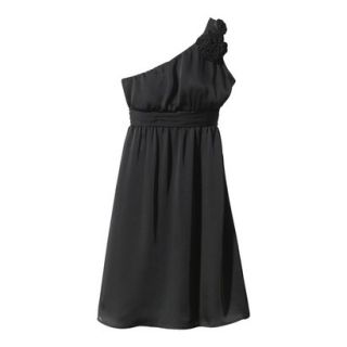 TEVOLIO Womens Satin One Shoulder Rosette Dress   Ebony   14