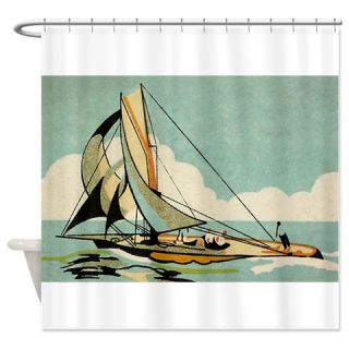  Sailboat,Japan, Vintage Art Poster Shower Curtain  Use code FREECART at Checkout