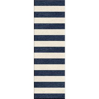 Handmade Flat Weave Stripe Pattern Blue Rug (26 X 8)
