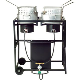 King Kooker Frying Cart with Fry Pans   Dual Burners, 54,000 BTU/ea., Model#