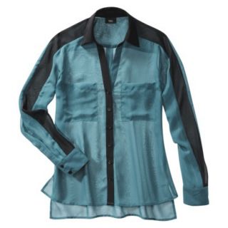 Mossimo Womens Long Sleeve Colorblock Top   Teal/Black L