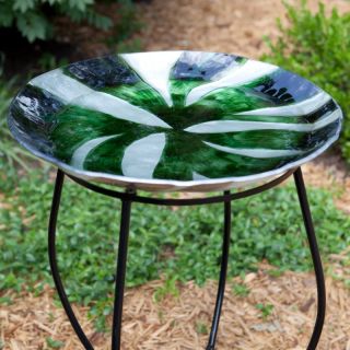 Alpine Green Abstract Glass Bird Bath with Stand   JAY110A 18