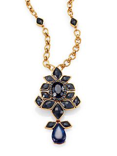 Oscar de la Renta Jeweled Convertible Brooch & Pendant Necklace   Navy