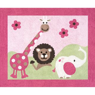 Sweet Jojo Designs Pink And Green Jungle Friends Cotton Floor Rug