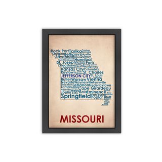 Wordmap Missouri Framed Print (LargeSubject ContemporaryFrame Black wood frame with Italian Gesso Coating, d ring hangar with on a masonite back complete with turn buttonsMedium Giclee print on natural whiteImage dimensions 18 inches x 24 inchesOuter 
