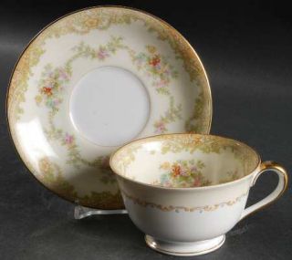 Noritake Bolero Footed Cup & Saucer Set, Fine China Dinnerware   Green Edge,Tan