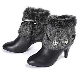 Leather Womens Chunky Heel Ankle Boots With Fur(More Colors)
