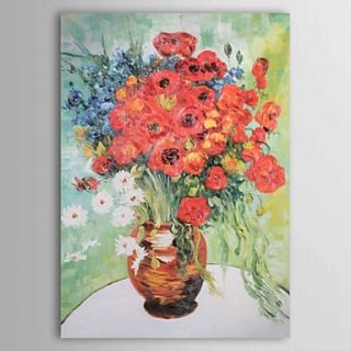 Hand painted Oil Painting Vase with Daisies and Poppies Vincent Van.Gogh with Stretched Frame