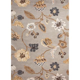 Hand tufted Transitional Floral pattern Gray/ Black Rug With Nonskid Backing (5 X 8)