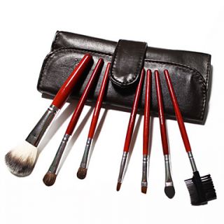 7Pcs Makeup Brushes Kit Goat Hair with Gorgeous Dark Brown Leather Bag