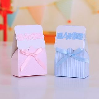 Strip Pattern Favor Boxes With Bow for Baby Shower   Set of 12 (More Colors)