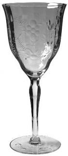 Unknown Crystal Unk211 Water Goblet   Clear, Cut Flowers & Leaves