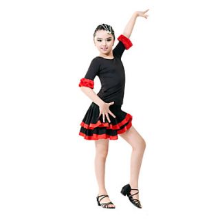 Performance Viscose Ruffle Decor Color Block Latin Dancewear Outfits For Kids