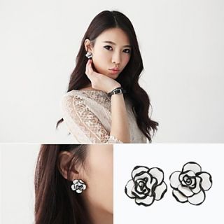 Women Fashion Concise Black Brim and White Rose Earrings