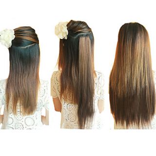20 Inch Clip in Synthetic Light Brown Straight Hair Extensions with 2 Clips