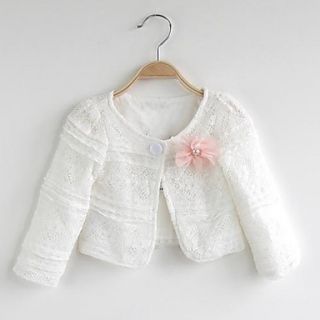 Girls Round Neck Flower Print Solid Color Cardigan