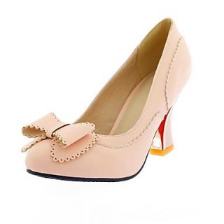 Faux Leather Womens Spool Heel Pumps Heels with Bowknot Shoes(More Colors)