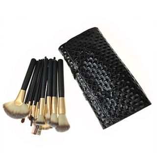 18PCS High grade Golden Black Handle Cosmetic Brush Set With Black Diamond Pattern Bag