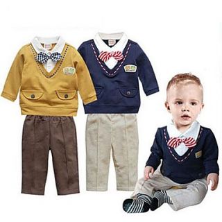 Boys Turn down Collar Bow Long Sleeve Shirt and Trousers Gentleman Suit Cotton Twinsets