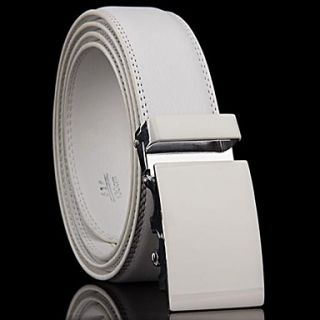 Mens Genuine Leather Belt Automatic Buckle White Belt