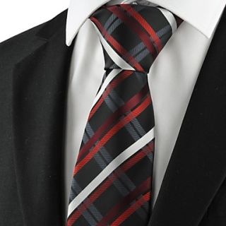 Checked Red Mens Tie Formal Suits Necktie for Wedding Holiday Gift