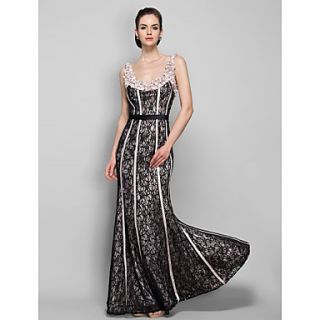 Sheath/Column Straps Floor length Stretch Satin And Lace Evening Dress