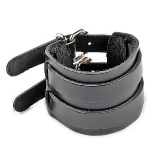 Men Cool 2 Layer Belt PU Leather Bracelet Wristband Bangle