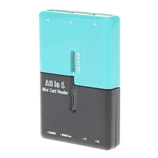 All in one Mini USB 2.0 Memory Card Reader/Combo Adapter (Black and Blue)