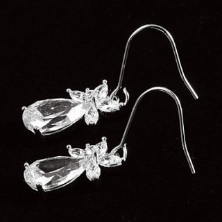 Beautiful Platinum Plated With Zircon Leaf Shaped Womens Drop Earrings