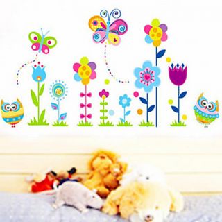 Lovely Cartoon Owl And Butterfly Flower Kids Room Wall Sticker