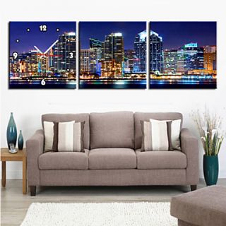 Modern Style Grand Buildings Wall Clock in Canvas 3pcs