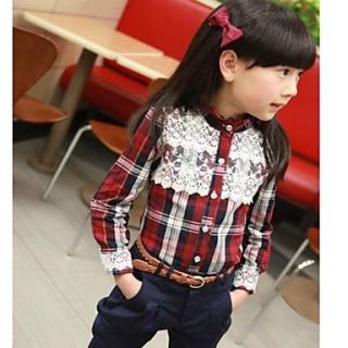 Girls Stand Collar Lace Long Sleeve Grid Shirt