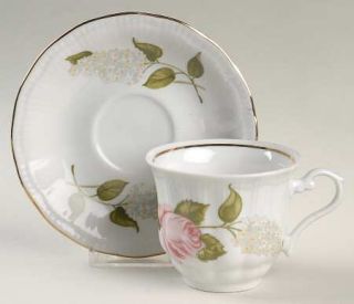 Walbrzych Briar Rose Flat Cup & Saucer Set, Fine China Dinnerware   Large Pink R